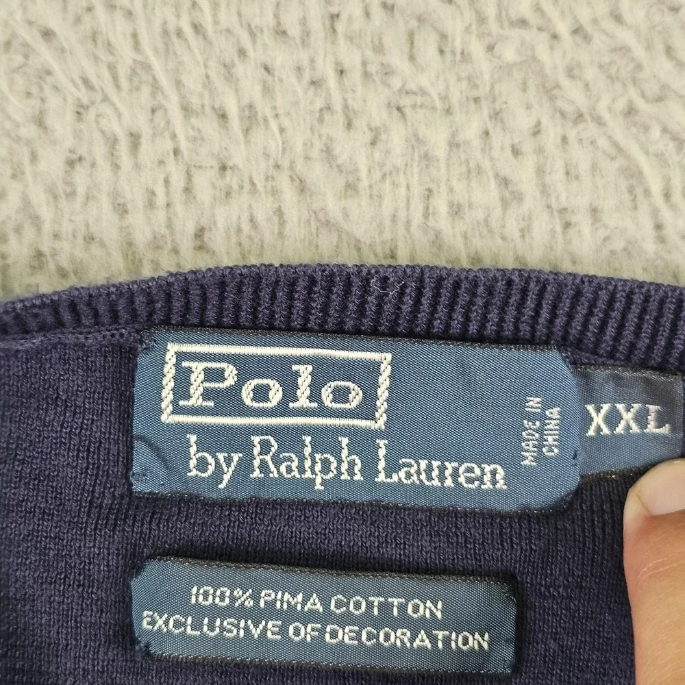 Polo Ralph Lauren Sweater Vest Mens 2XL Navy Blue‎ Pima Cotton Pullover Classic